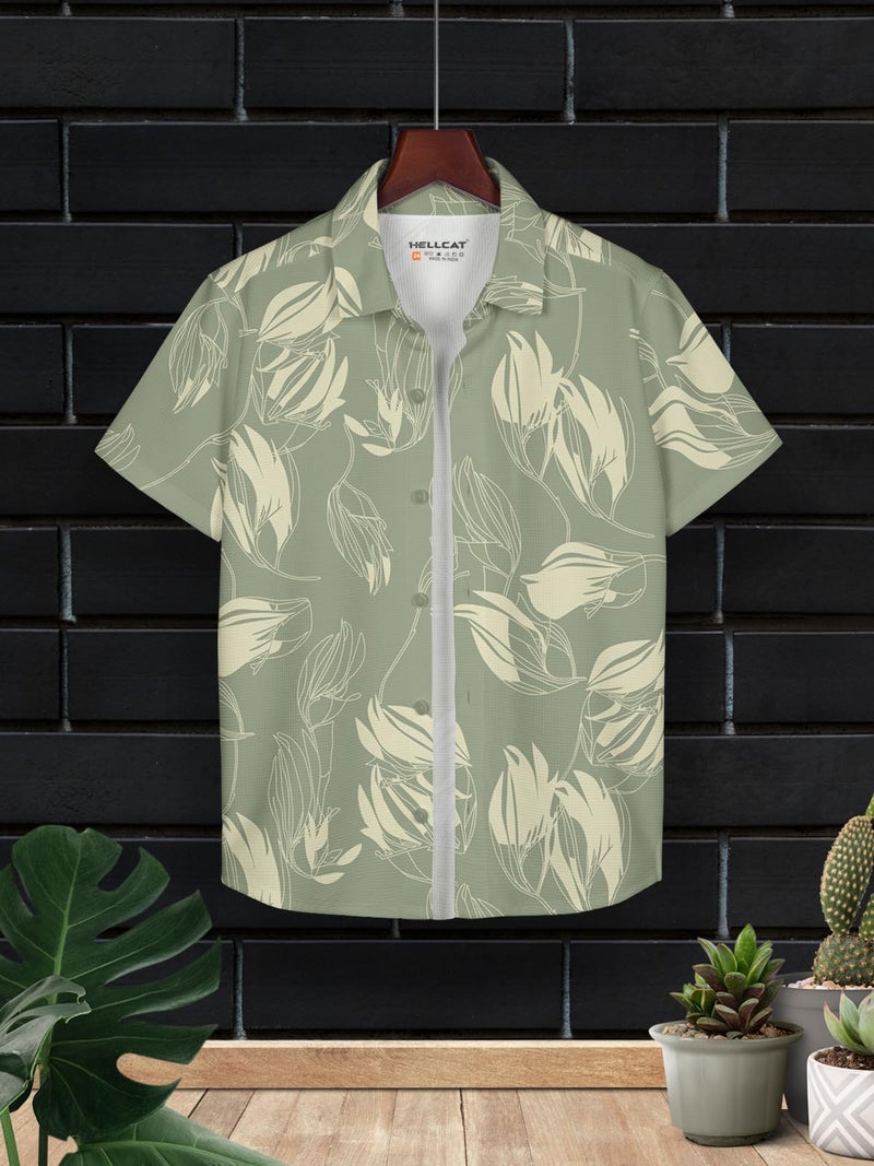 HELLCAT Boys Cotton Blend Light Green Trendy Regular Fit Printed Causal Shirt /3-4 Years - Image 2