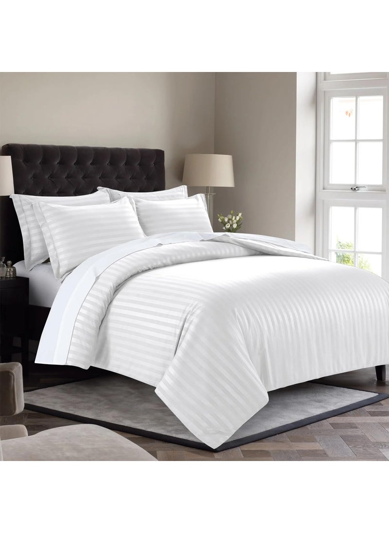 LINENWALAS - LINENWALAS 300TC Duvet Cover Double Bed Premium Cotton Stripes -Quilt/Comforter Cover- 90x100 Inches, Razai Blanket Cover for Double Bed (White) - Image 1