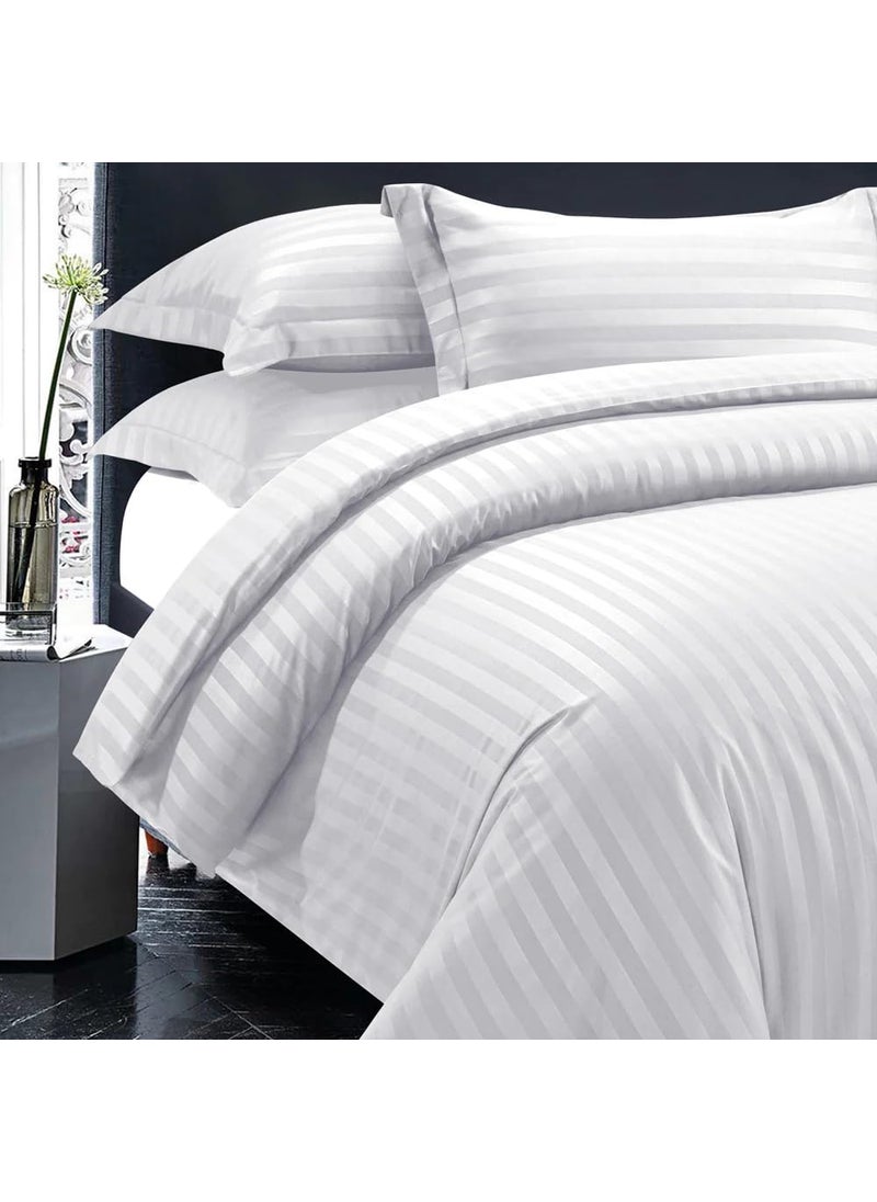 LINENWALAS - LINENWALAS 300TC Duvet Cover Double Bed Premium Cotton Stripes -Quilt/Comforter Cover- 90x100 Inches, Razai Blanket Cover for Double Bed (White) - Image 1