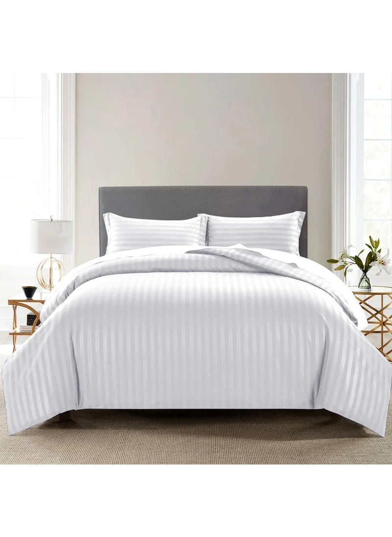 LINENWALAS - LINENWALAS 300TC Duvet Cover Double Bed Premium Cotton Stripes -Quilt/Comforter Cover- 90x100 Inches, Razai Blanket Cover for Double Bed (White) - Image 1