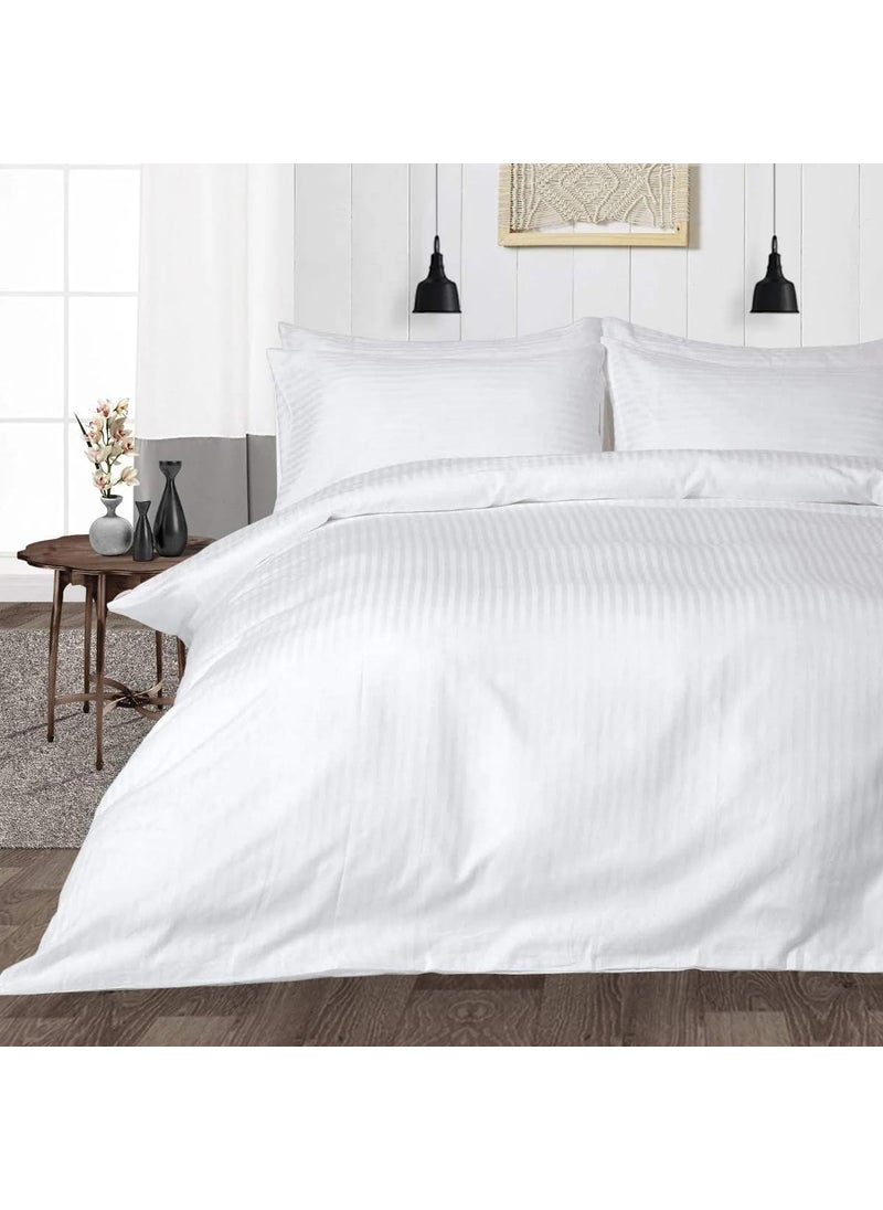 LINENWALAS - LINENWALAS 300TC Duvet Cover Double Bed Premium Cotton Stripes -Quilt/Comforter Cover- 90x100 Inches, Razai Blanket Cover for Double Bed (White) - Image 1