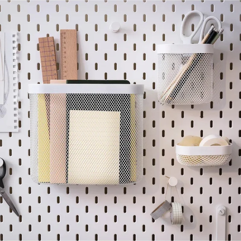 Ikea Skadis 3 Piece Set 3 Multi-Purpose Steel Board Piece White Storage Baskets