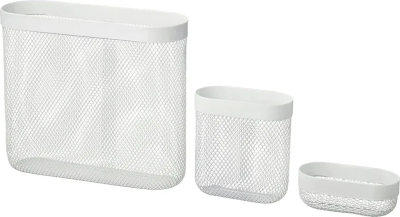 Ikea Skadis 3 Piece Set 3 Multi-Purpose Steel Board Piece White Storage Baskets