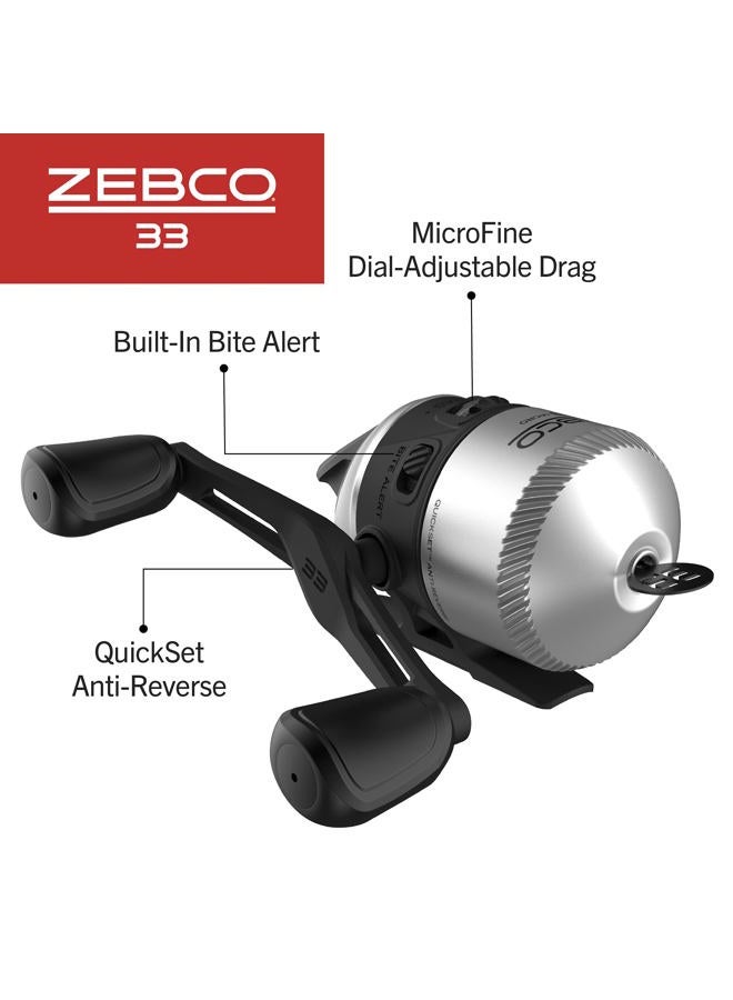 Zebco 33 Micro Spincast Fishing Reel, Size 10 Reel, Changeable Right- or Left-Hand Retrieve, Built-in Bite Alert, Pre-spooled with 4 lb Cajun Line, Silver/Black - Image 3