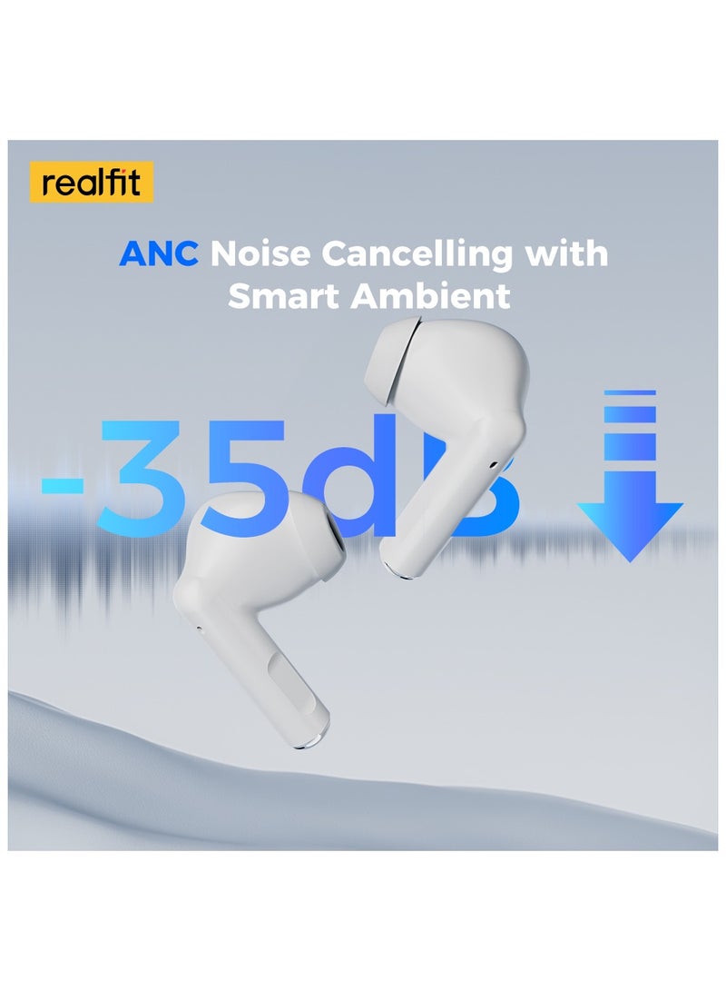 Realfit F2 Pro TWS ANC True Wireless Earbuds White - Image 2