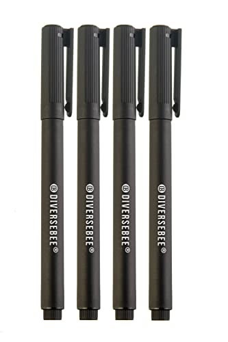 DIVERSEBEE Fine Tip Permanent Pens, 4 Pack Quick Dry Markers, Transparent Sticky Notes Writing Pens, Office School Art Supplies, Black Oil Based Fineliners - Image 1