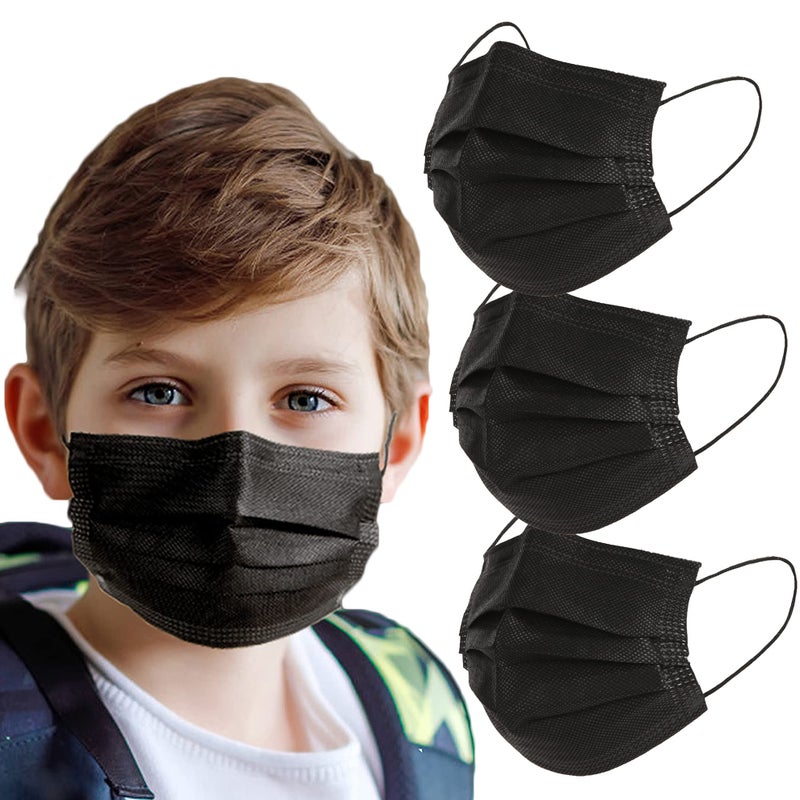 akgk akgk 100Pcs Kids Disposable Face Mask Protective Childrens Black Safety Masks