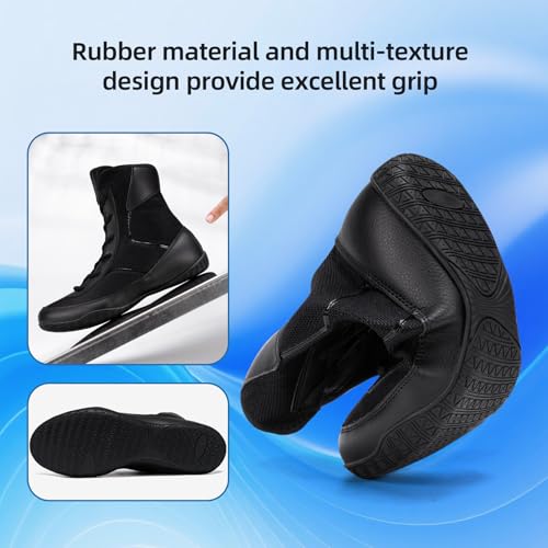 KEFUWU Wrestling Boxing Boots Wide for Men High Top Breathable Lightweight Non-Slip for Competition & Training(9 Men, Black) - Image 5
