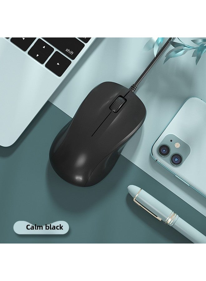 BOW Hangshi Notebook Wired Silent Mute Mouse Cute Boys And Girls Computer USB External Office Home-Color:❤Calm Black 【wired Mouse】-Interface:Official Standard
