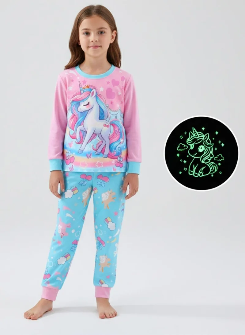 babyqlo Glow Magical Unicorn Girls Cotton Nightwear Pajama Set
