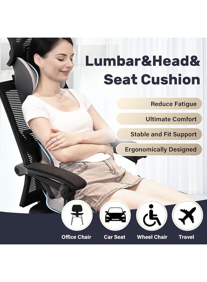 Memory Foam Seat Cushion with Lumbar and Headrest Support Set for Car and Office Chair, Ergonomic Cushion for Back, Neck and Tailbone Comfort - Image 2