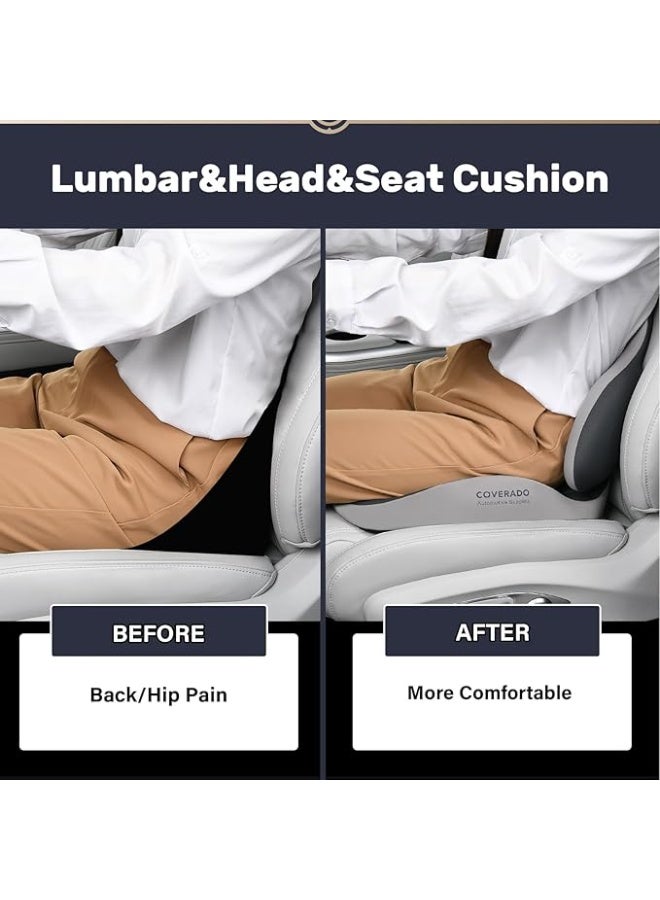 Memory Foam Seat Cushion with Lumbar and Headrest Support Set for Car and Office Chair, Ergonomic Cushion for Back, Neck and Tailbone Comfort - Image 3