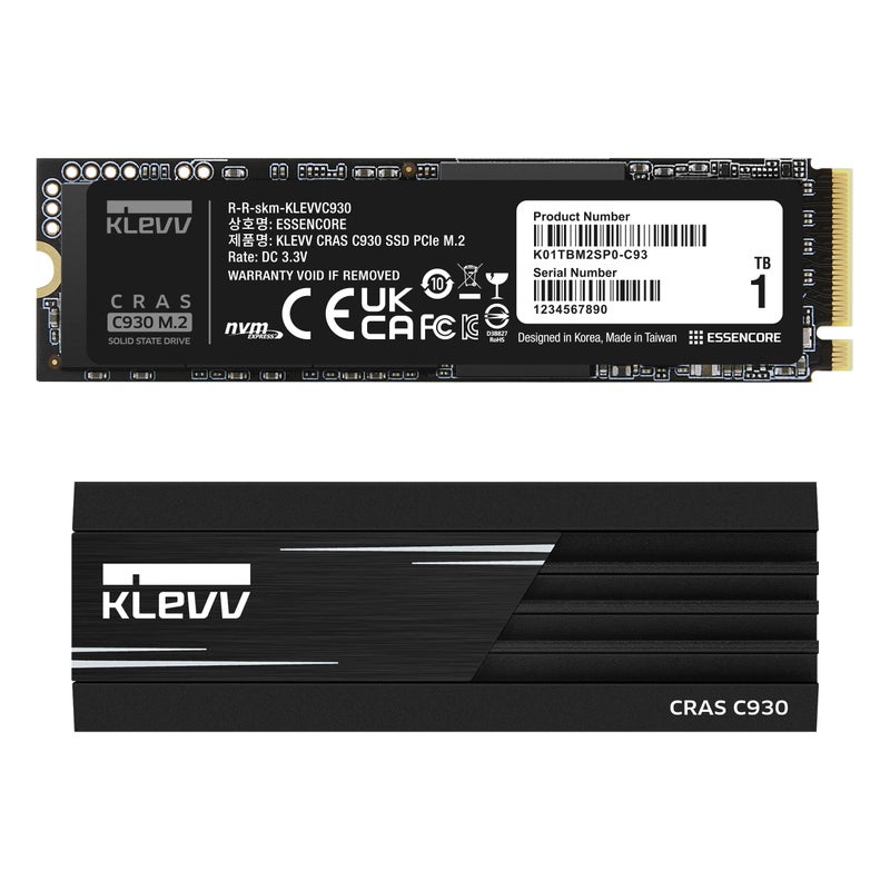KLEVV CRAS C930 1TB M2 2280 NVMe PCIe Gen4x4 Internal Gaming SSD Aluminium Heatsink Included Compatible with PS5 up to 7400MBs with DRAM Cache K01TBM2SP0C93 - Image 2
