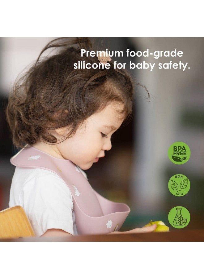 ROCCED Baby Silicone Bibs 2 Sets Baby Bibs with Food Catcher for Girls Boys Toddlers BPA Free Waterproof Soft Durable Adjustable for Babies-Shifting Sand/Pale Mauve - Image 2