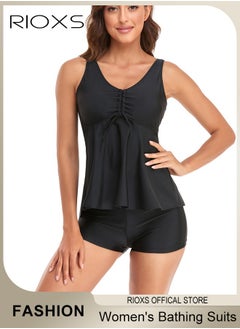 RIOXS Womens Tankini Swimsuits Two Piece Tummy Control Bathing Suits Ruffle Swim Tank Top with Boy Shorts Swimwear, Split Style Beach Swimsuit  - Image 2