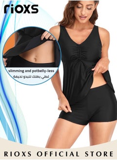 RIOXS Womens Tankini Swimsuits Two Piece Tummy Control Bathing Suits Ruffle Swim Tank Top with Boy Shorts Swimwear, Split Style Beach Swimsuit  - Image 5
