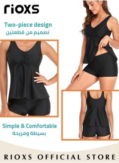 RIOXS Womens Tankini Swimsuits Two Piece Tummy Control Bathing Suits Ruffle Swim Tank Top with Boy Shorts Swimwear, Split Style Beach Swimsuit  - Image 4
