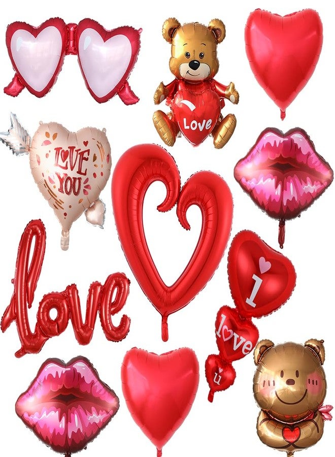 UAEYW بالونات عيد الحب من UAEYW، 11 قطعة، بالونات فويل كبيرة على شكل قلب أحمر، دب حب، شفاه، نظارات، مكتوب عليها "أحبك"، هدية مثالية له أو لها، مناسبة لعيد الحب، أو كهدية للزواج، أو ذكرى زواج، أو موعد غرامي، أو حفلة عيد ميلاد. - Image 1