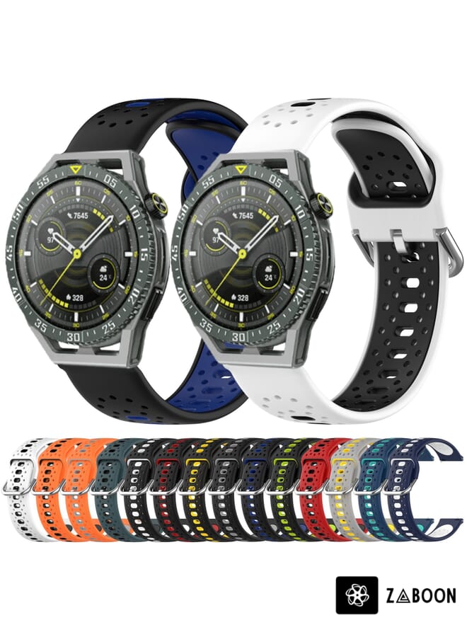 Zaboon Watch Band For Huawei Watch Buds 22mm Breathable Two-Color Silicone (Grey+Yellow) - Image 3