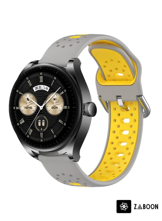 Zaboon Watch Band For Huawei Watch Buds 22mm Breathable Two-Color Silicone (Grey+Yellow) - Image 1