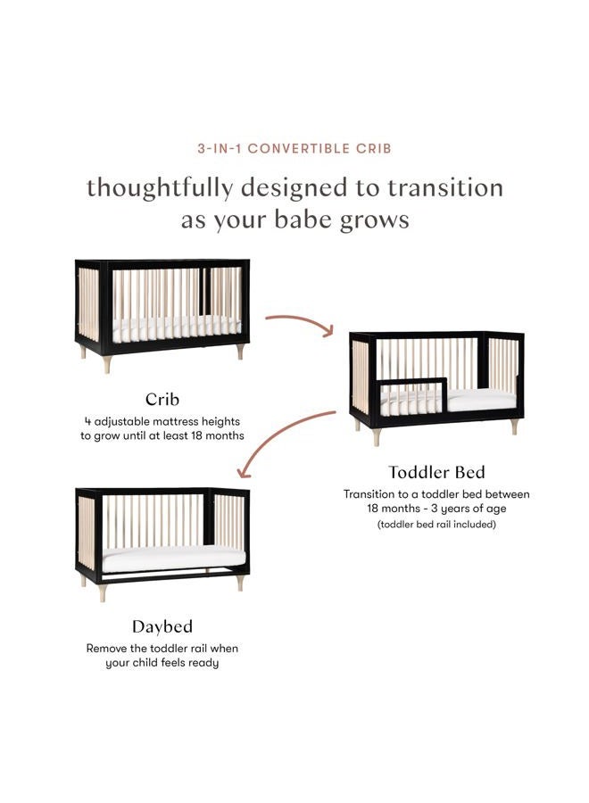 babyletto Lolly 3-in-1 Convertible Crib with Toddler Bed Conversion Kit in Black/Washed Natural, Greenguard Gold Certified - Image 4