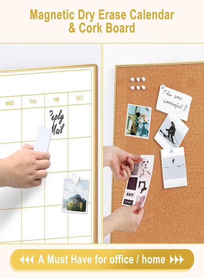 ARCOBIS Dry Erase Calendar with Cork Board, 36"x24" Magnetic White Board Calendar Dry Erase for Wall, Gold Frame Combination Board for Office, Home, School - Image 2
