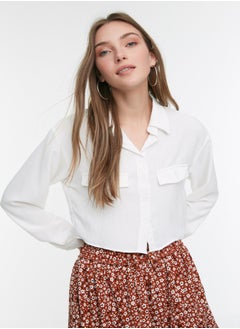 Ecru Pocket Detailed Crop Aerobin Regular Normal Fit Woven Shirt TWOSS22GO0715