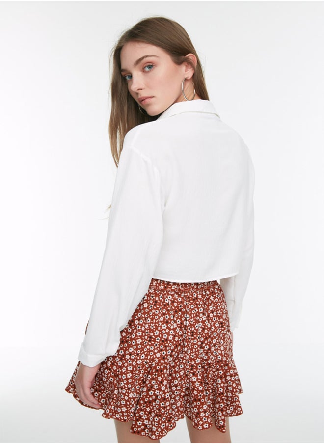 trendyol - Ecru Pocket Detailed Crop Aerobin Regular Normal Fit Woven Shirt TWOSS22GO0715 - Image 1