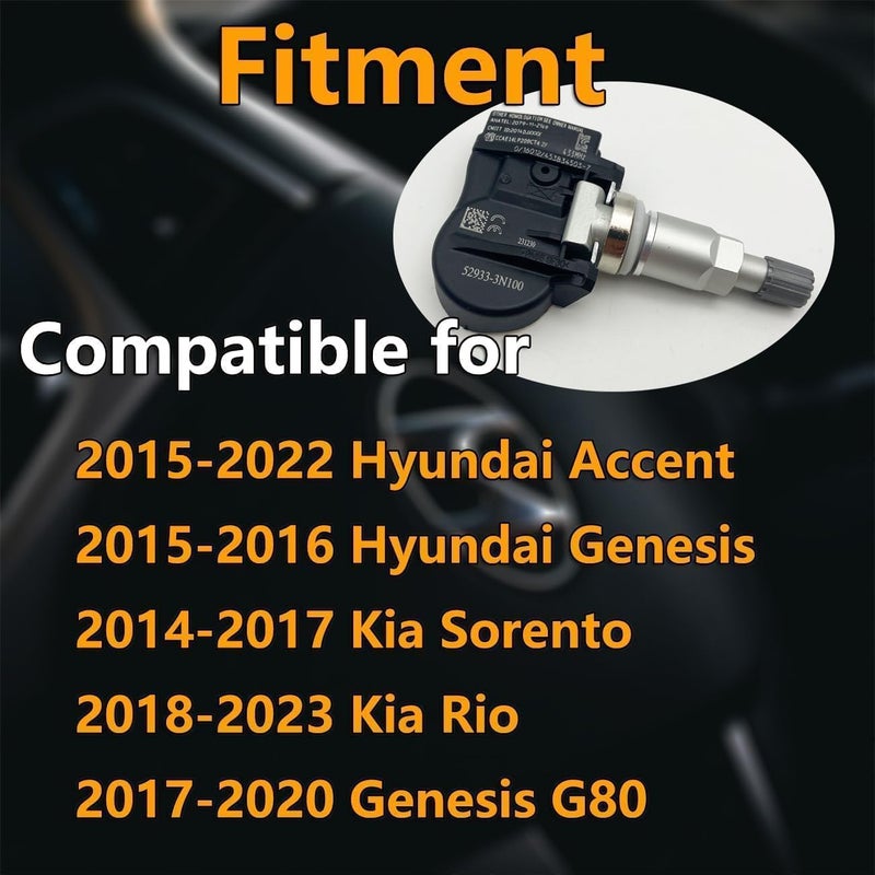 Cheriezing مجموعة حساسات مراقبة ضغط الإطارات (TPMS) من تشيريزينغ، مجموعة من 4، متوافقة مع أكسنت، جينيسيس، سورينتو، ريو 433 ميجاهرتز - Image 2