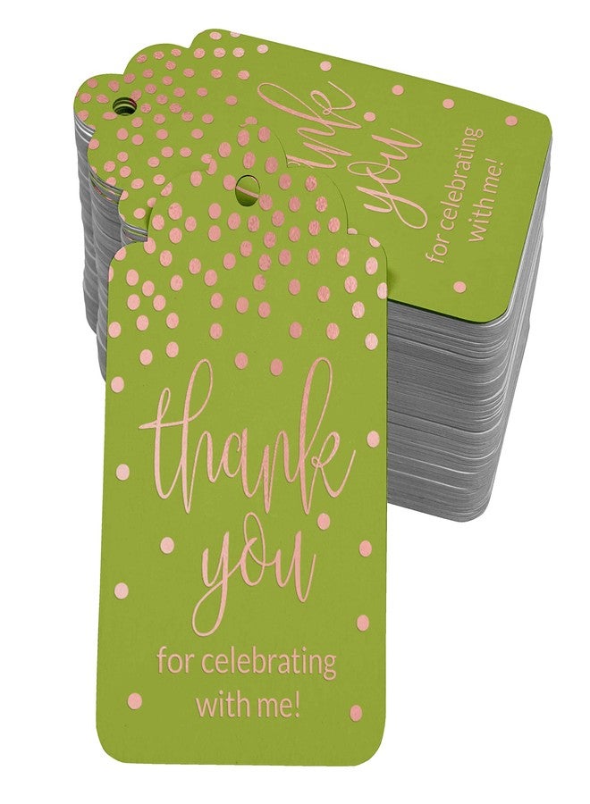 Inkdotpot Pack of 50 Rose Gold Foil Paper Tags Thankyou for Celebrating with Me Birthday Favor Hang Tags - Image 1