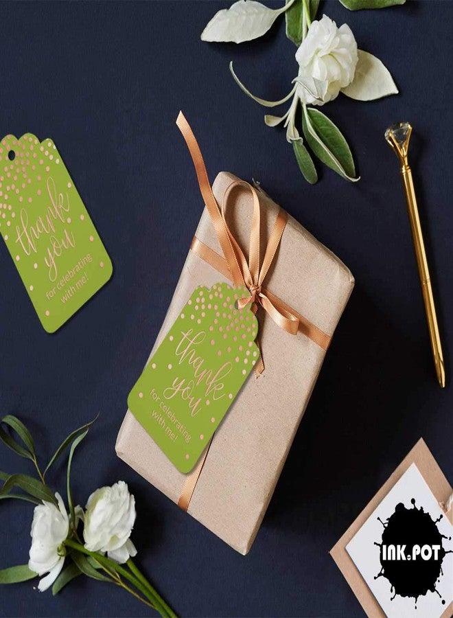 Inkdotpot Pack of 50 Rose Gold Foil Paper Tags Thankyou for Celebrating with Me Birthday Favor Hang Tags - Image 4