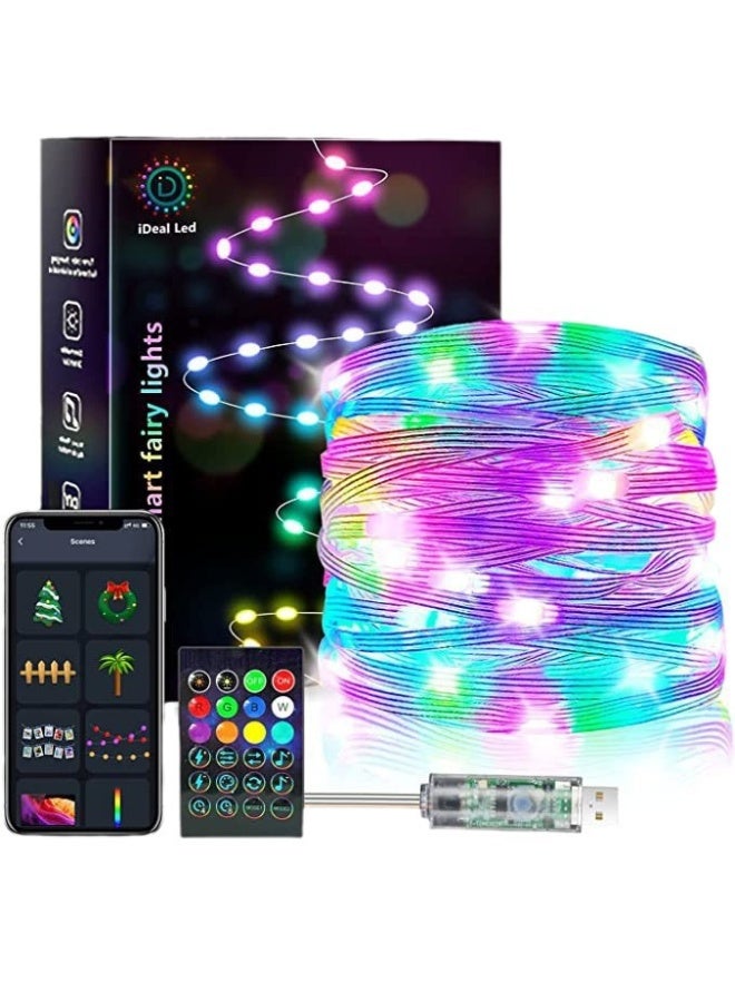 نيبمينينت أضواء خيط LED ملونة بتقنية Bluetooth USB مع تحكم عبر التطبيق وتأثيرات صوتية موسيقية، أضواء خيطية خارجية مقاومة للماء IP67 لعيد الميلاد والمهرجانات، مع جهاز تحكم عن بُعد، 20 متر (200 LED) - Image 2