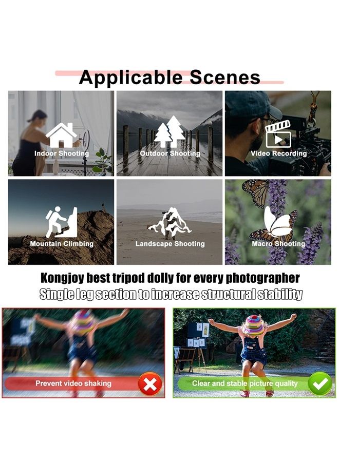Kingjoy YaeCCC Kingjoy VX-600 Photography Heavy Duty Tripod Dolly Wheels Adjustable Leg Mounts Compatible with Canon Nikon Sony DSLR Camera Camcorder Photo Video - Image 3