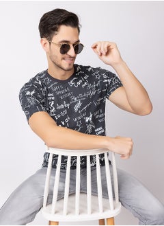 OCTAVE Octave Men's Solid Color Cotton  T-shirt,Charcol  - Image 2