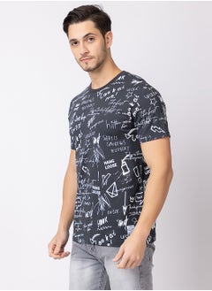 OCTAVE Octave Men's Solid Color Cotton  T-shirt,Charcol  - Image 3