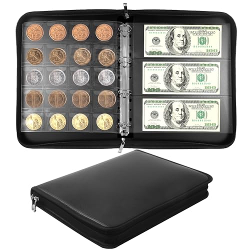 BDAFRYY Coin Collection Book Album Holder for Collectors 400 Pockets Fireproof Coin Collection Book 36 Paper Money Organizer Binder for Coin Currency Collection SuppliesBillPenniesBadgesTokens - Image 1