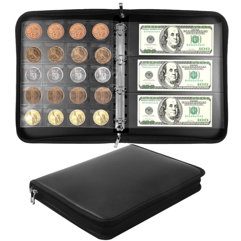 BDAFRYY Coin Collection Book Album Holder for Collectors 400 Pockets Fireproof Coin Collection Book 36 Paper Money Organizer Binder for Coin Currency Collection SuppliesBillPenniesBadgesTokens - Image 2