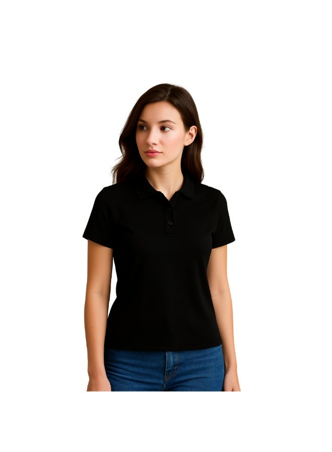 برينت شوب فور مي تي شيرت بولو نسائي من Interlock بقصّة عادية وأكمام قصيرة من القطن الخالص، 220 جرام لكل متر مربع، ألوان أساسية - Image 2