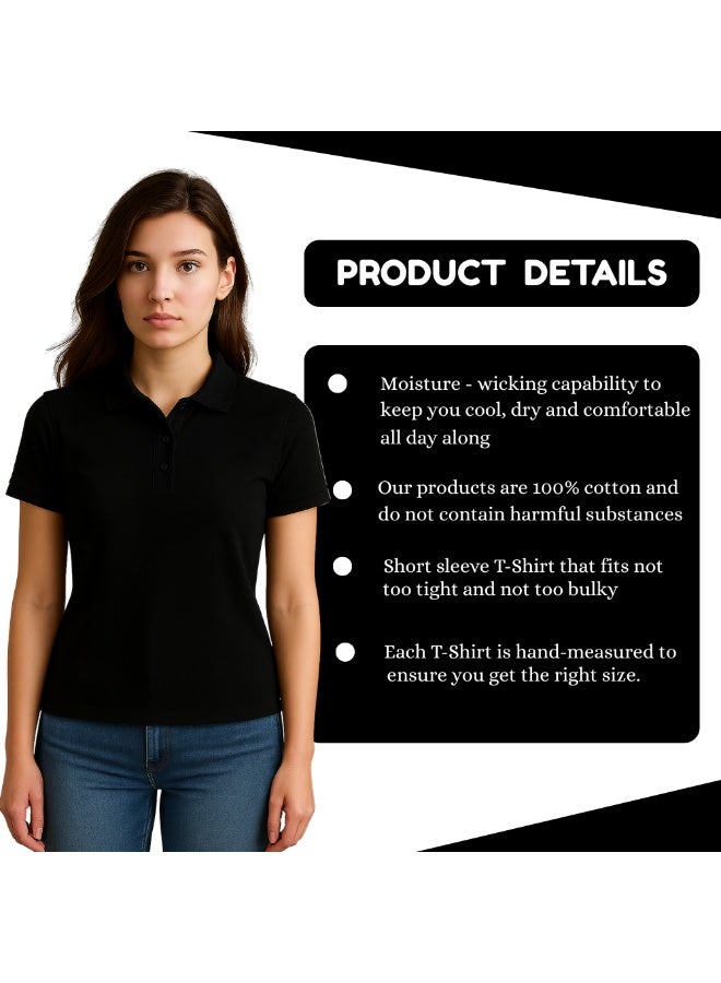برينت شوب فور مي تي شيرت بولو نسائي من Interlock بقصّة عادية وأكمام قصيرة من القطن الخالص، 220 جرام لكل متر مربع، ألوان أساسية - Image 3