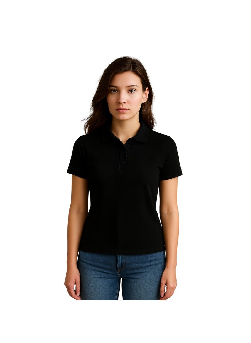 برينت شوب فور مي تي شيرت بولو نسائي من Interlock بقصّة عادية وأكمام قصيرة من القطن الخالص، 220 جرام لكل متر مربع، ألوان أساسية - Image 1