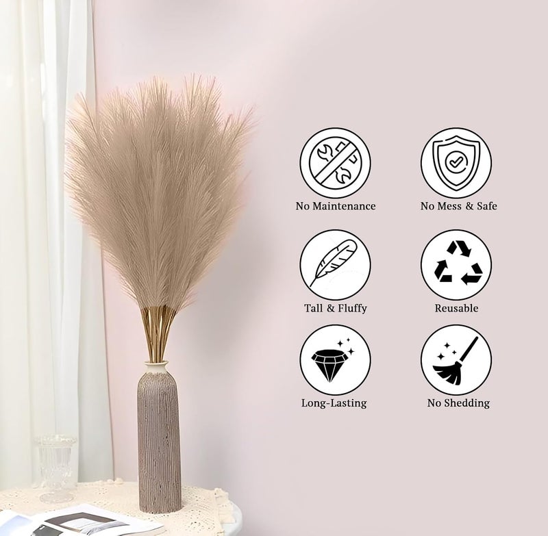 SYGA Elegant 7Piece Artificial Flower Decoration Set with Simulated Reed Pampas Grass FeathersBrown - Image 4