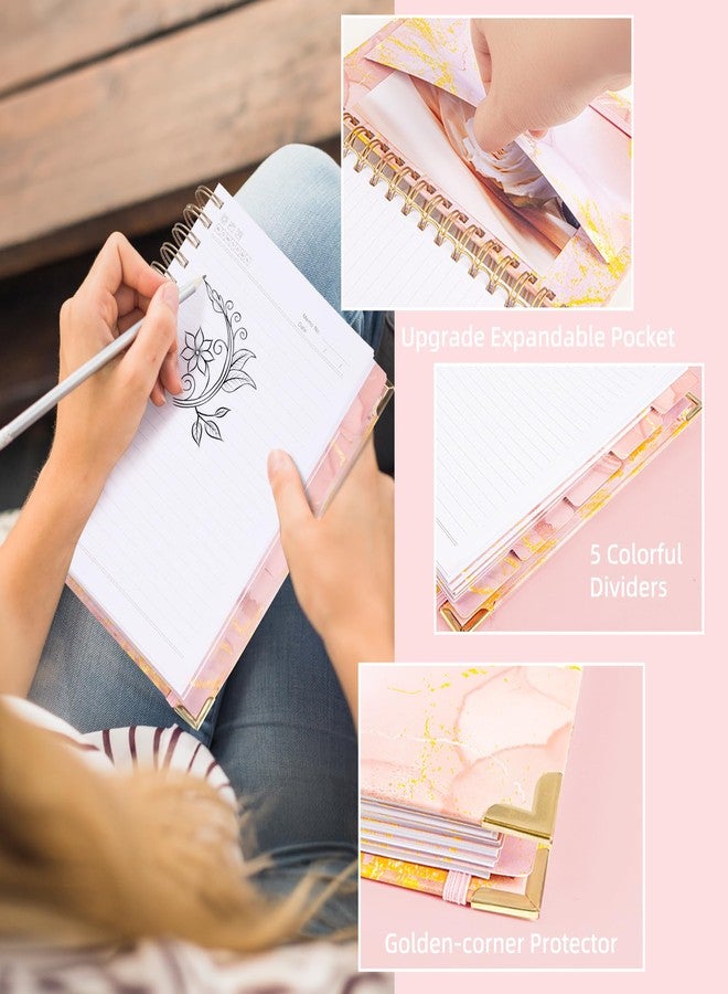 Kutoda Spiral Notebooks for Work, 240 Pages Lined Spiral Journal Notebook, 5 Subject A5 College Ruled Journals for Writing, 8.6”x6.2''Journaling Notebooks for School Office Supplies (Pink Marble) - Image 3