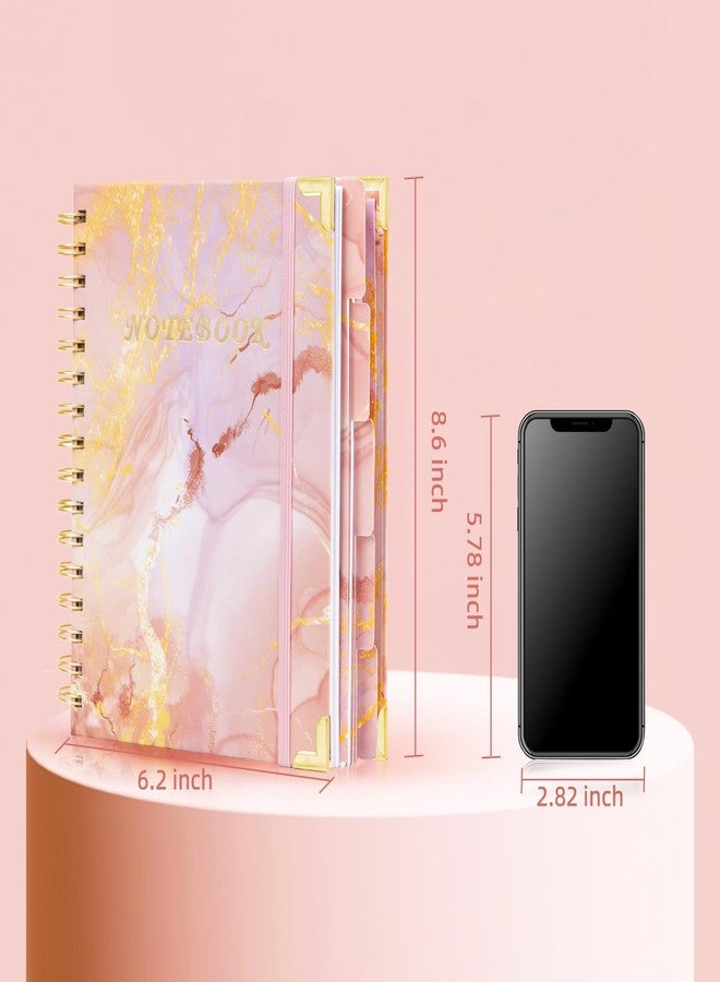 Kutoda Spiral Notebooks for Work, 240 Pages Lined Spiral Journal Notebook, 5 Subject A5 College Ruled Journals for Writing, 8.6”x6.2''Journaling Notebooks for School Office Supplies (Pink Marble) - Image 4