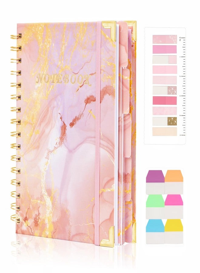 Kutoda Spiral Notebooks for Work, 240 Pages Lined Spiral Journal Notebook, 5 Subject A5 College Ruled Journals for Writing, 8.6”x6.2''Journaling Notebooks for School Office Supplies (Pink Marble) - Image 1