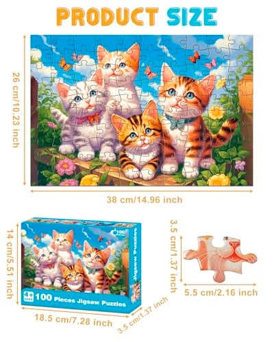 Yigney 100 Piece Puzzles for Kids Ages 46 68 810 Year Old Lions Cats Pandas Tigers Dogs Turtles 6Pack Jigsaw Puzzles for Kids Learning Educational Toys for Boys and Girls - Image 5