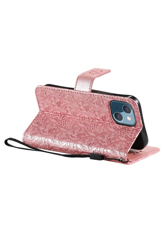 S-TOP Case For iPhone 13 Pressed Printing Rattan Flower Pattern Horizontal Flip PU Leather Case with Holder & Card Slots & Wallet & Photo Frame - Image 5