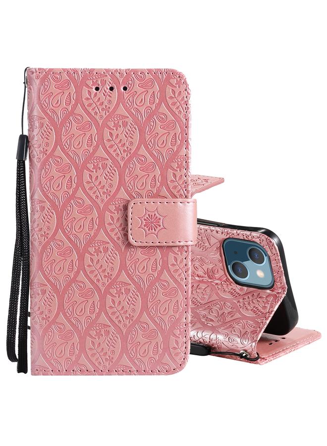 S-TOP Case For iPhone 13 Pressed Printing Rattan Flower Pattern Horizontal Flip PU Leather Case with Holder & Card Slots & Wallet & Photo Frame - Image 1
