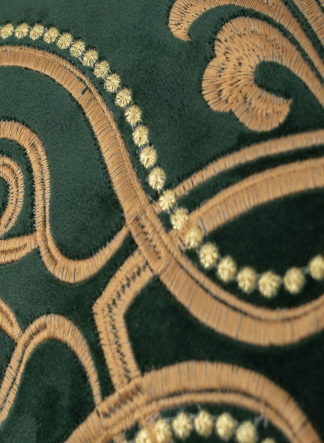 Aeckself European Luxury Velvet Lumbar Throw Pillow Cover 12 x 20 Inch, Embroidery Floral Pillow Cover Home Decor Oblong Pillowcase for Couch Bedroom Living Room, Dark Emerald Green and Gold - Image 5