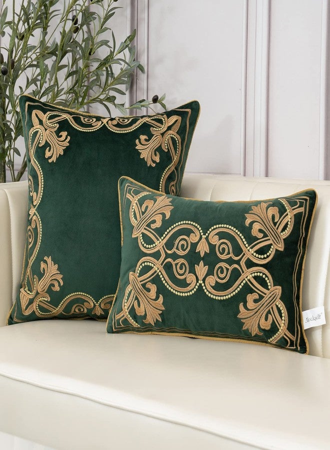 Aeckself European Luxury Velvet Lumbar Throw Pillow Cover 12 x 20 Inch, Embroidery Floral Pillow Cover Home Decor Oblong Pillowcase for Couch Bedroom Living Room, Dark Emerald Green and Gold - Image 3