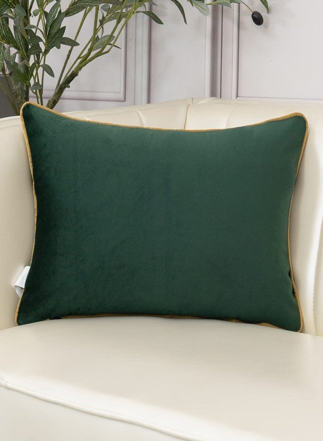 Aeckself European Luxury Velvet Lumbar Throw Pillow Cover 12 x 20 Inch, Embroidery Floral Pillow Cover Home Decor Oblong Pillowcase for Couch Bedroom Living Room, Dark Emerald Green and Gold - Image 2